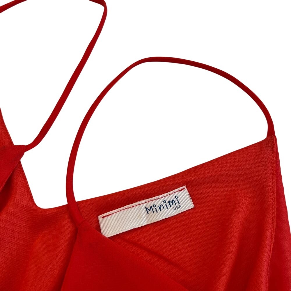 Minimi Womens Red Ruffle Crop Top, Minimi Spaghetti Strap Flowy Red Crop Top 90 - Picture 4 of 6